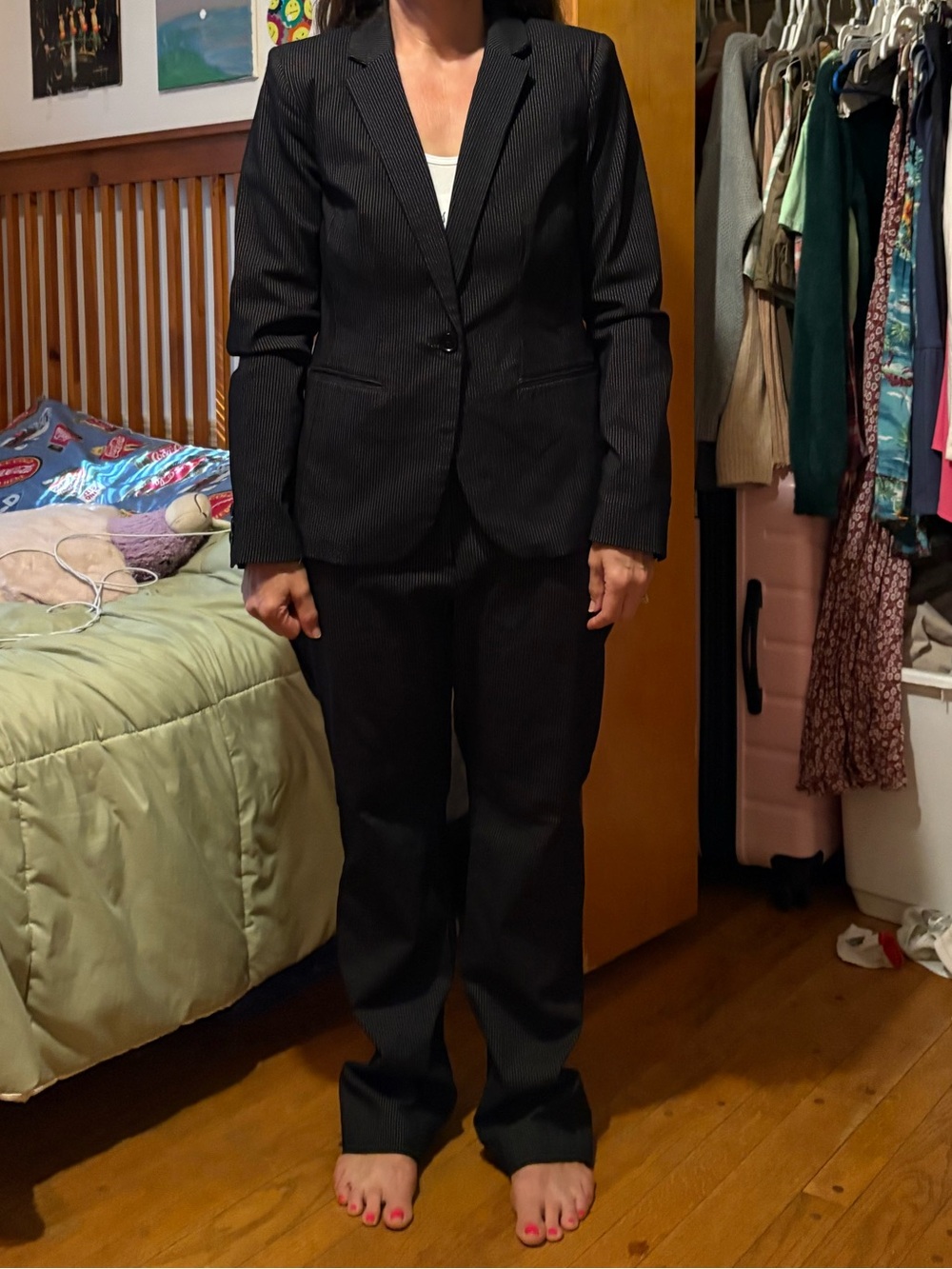 Classic Black Pinstripe Women's Suit Blazer and Pants